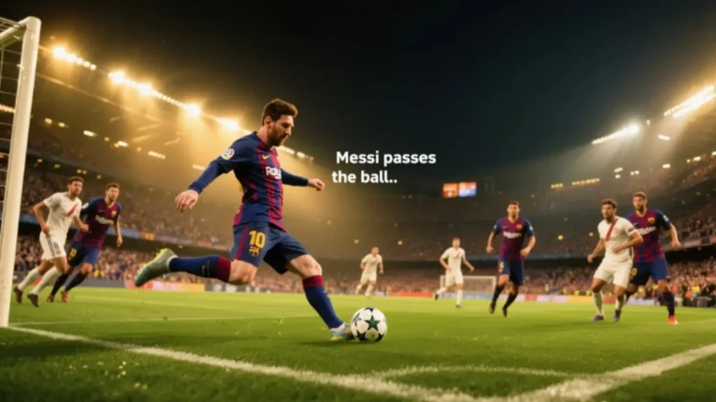Dùng trong bình luận thể thao, tường thuật trực tiếp: Messi passes the ball…
