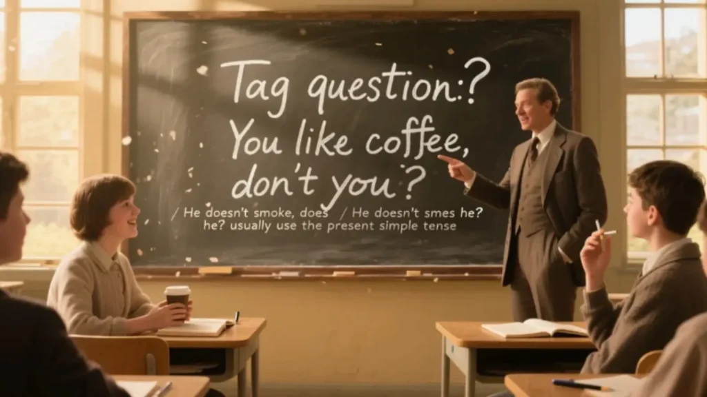 Câu hỏi đuôi: You like coffee, don’t you? / He doesn’t smoke, does he? thường dùng thì hiện tại đơn