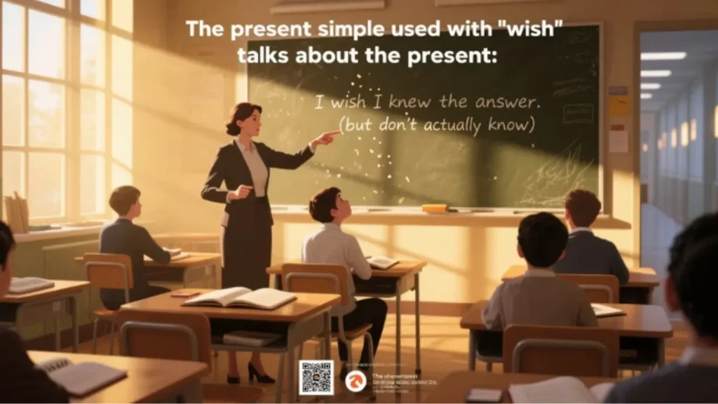 Thì hiện tại đơn dùng với “wish” nói về hiện tại: I wish I knew the answer. (nhưng thực tế không biết)