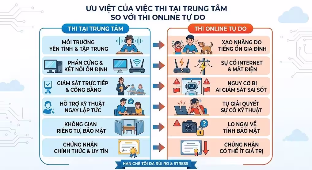 Rủi ro kỹ thuật và tâm lý khi thi online tại nhà