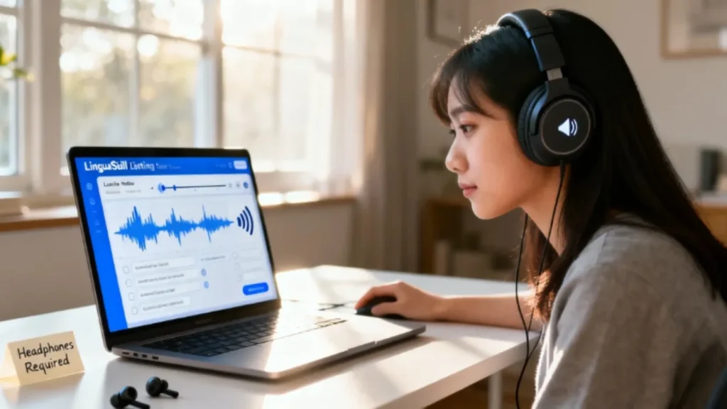 Bài thi Listening LinguaSkill có tai nghe không?