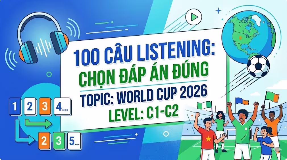 100 câu Listening Chọn đáp án đúng Topic: World Cup 2026 Level: C1-C2