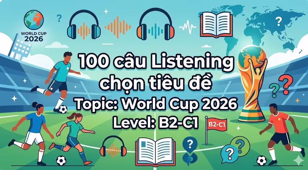 100 câu Listening chọn tiêu đề Topic: World Cup 2026 Level: B2-C1