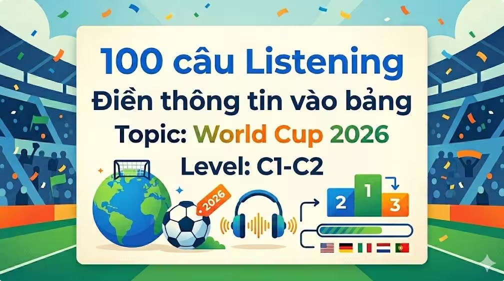100 câu Listening Điền thông tin vào bảng Topic: World Cup 2026 Level: C1-C2