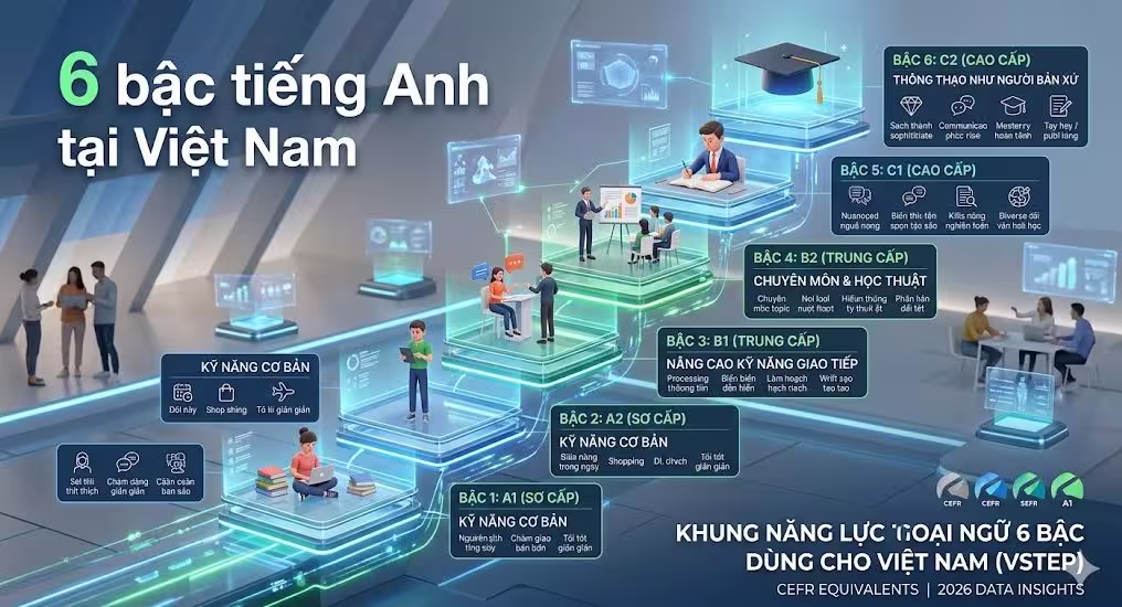 Khung 6 bậc tiếng Anh tại Việt Nam: Quy đổi, Định dạng đề thi và Giải pháp vượt qua cấp tốc 2026